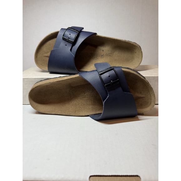 Birki's By Birkenstock Madrid Sandals 39 US 8 Navy Leather Cork Footbed NWOB - Picture 1 of 9